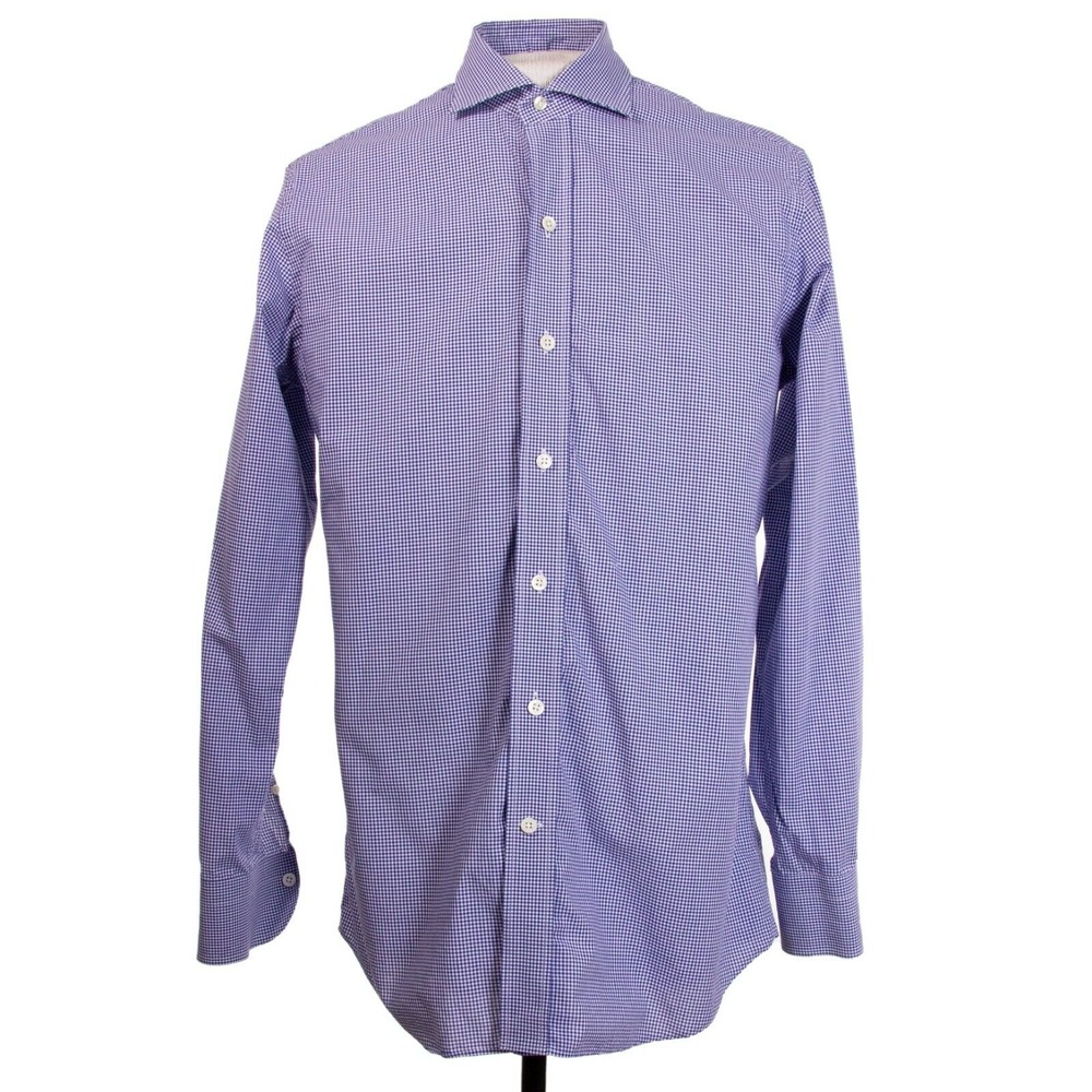 Ledbury Mens 15.5‎ x 33.5 Blue Mini Gingham Check Button Down LS Shirt